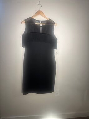 Calvin Klein Black Sleeveless Fringe Mini Dress